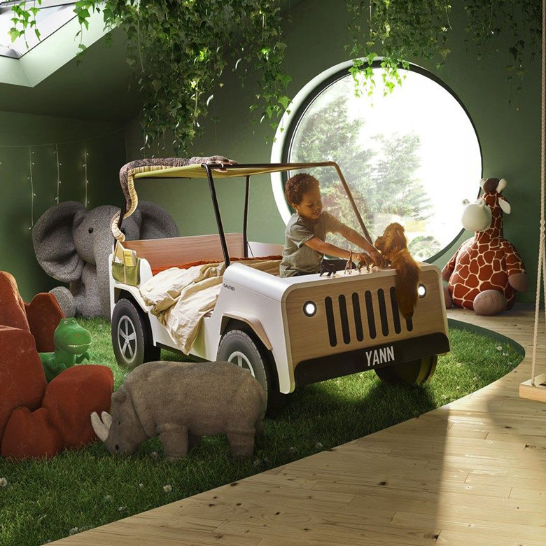Lit enfant voiture, prêt pour un safari !