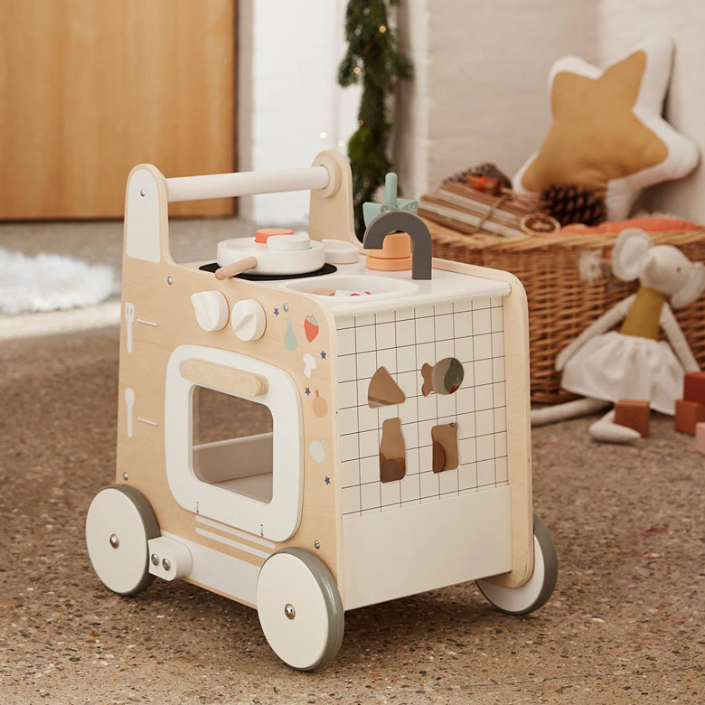 Chariot de marche en bois bébé - trotteur multi-activités | Lara
