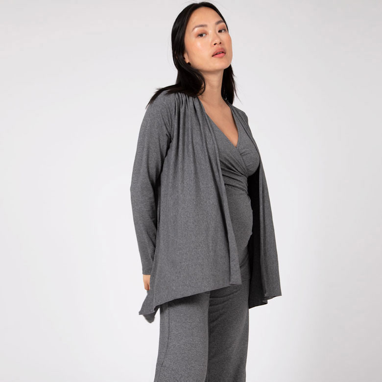 Pyjama 3 pièces grossesse et allaitement gris chiné