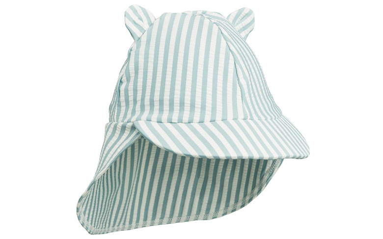 Chapeau anti UV bébé rayé bleu et blanc