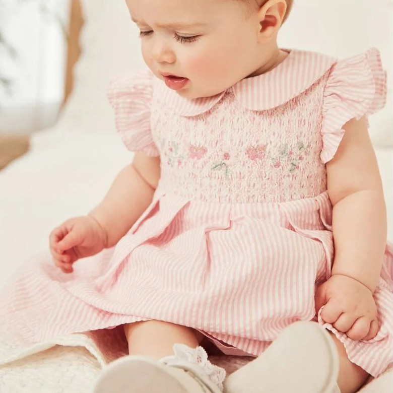 Robe bébé rayée rose et blanc 1-24 mois
