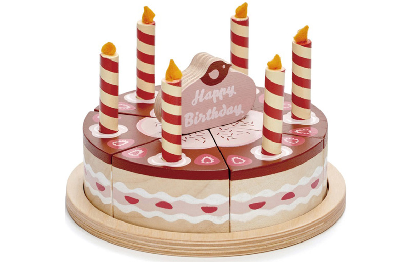 Dinette enfant gâteau d'anniversaire à découper en bois
