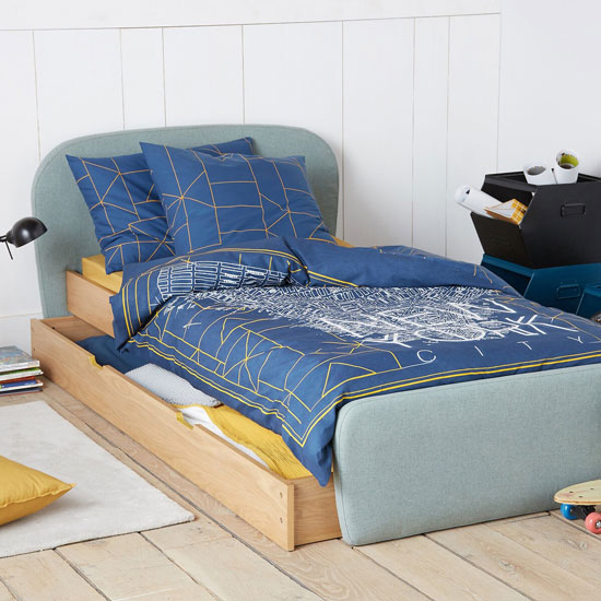 Lit enfant avec tête de lit et grand tiroir de rangement 