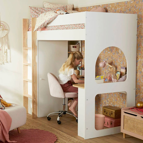 Lit mezzanine avec bureau et rangement